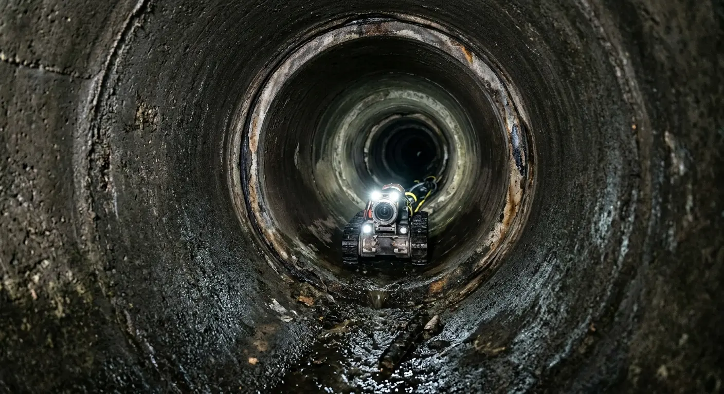 Robotic sewer camera inspecting pipe interior for Sewer Line Repair in Willington